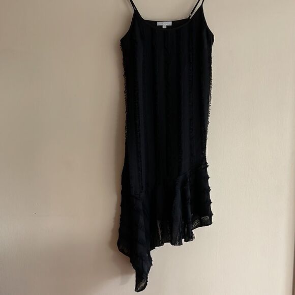 NWT Anthropologie Eri +Ali Black Fringed Asymmetrical Slip Midi Dress size S - Picture 2 of 12